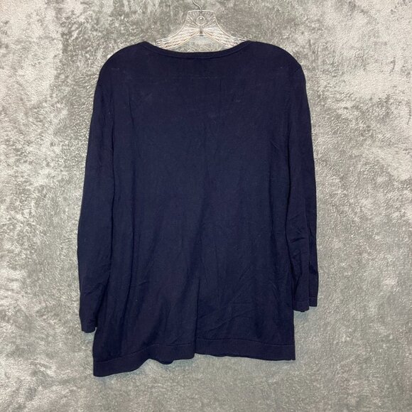 Talbots Women Colorful Clip Dot 3/4 Sleeve Lightweight Cardigan Sweater 1X Navy - Picture 2 of 9